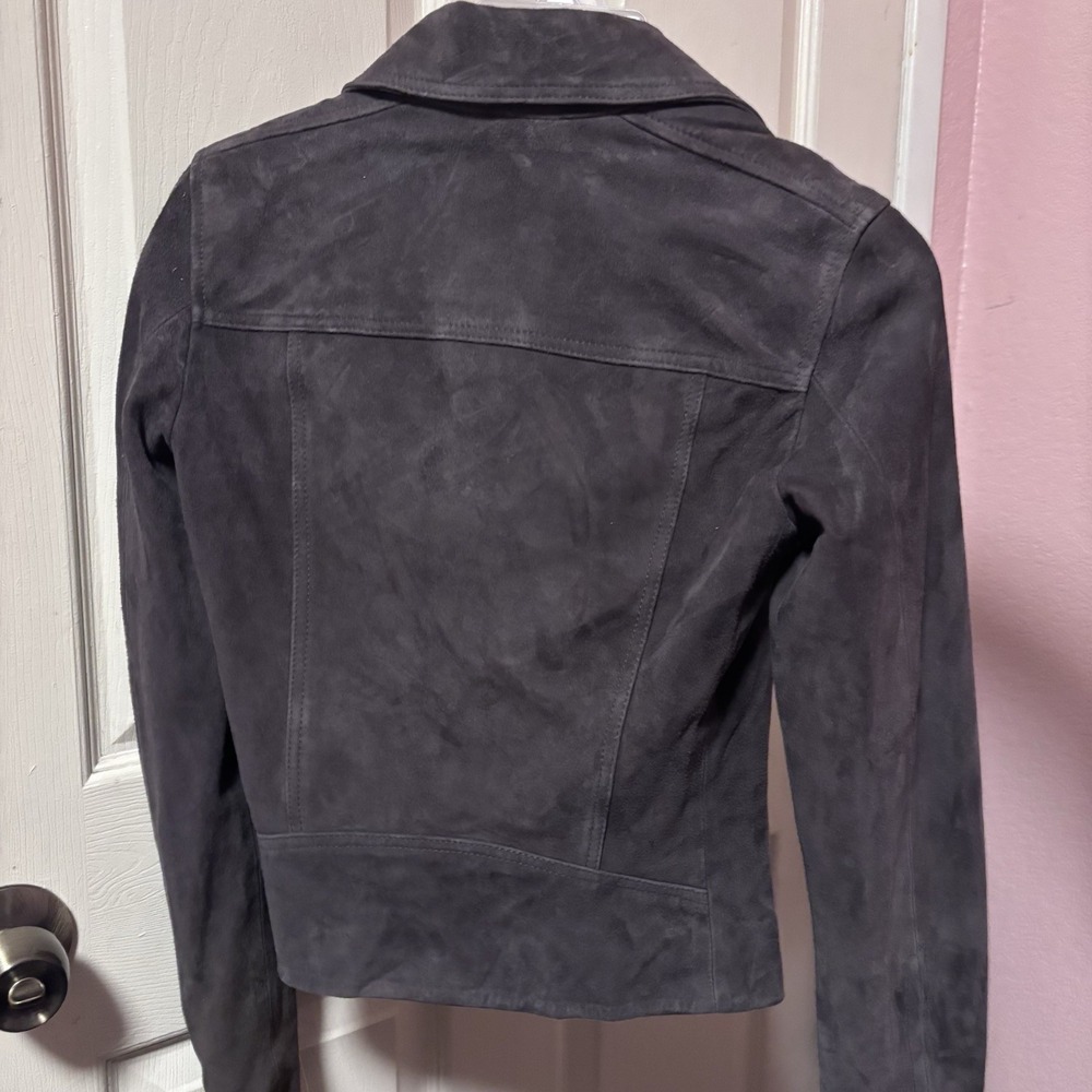 WOMENS ALLSAINTS BIKER JACKET SUEDE DALBY SLATE GREY SIZE 2 motto style - Picture 3 of 5